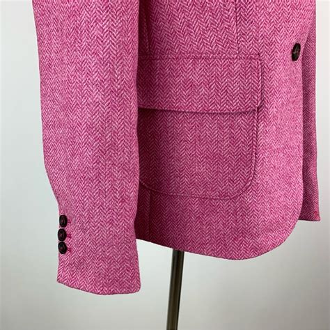 Dobell Moon Pink Herringbone Wool Tweed Blazer Uk 18  Gem