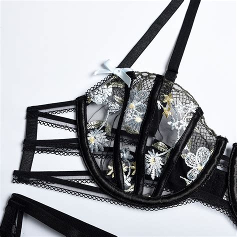 New Piece Lace Bra Set Floral Embroidered Black Bra Underwire Lace Set Sexy Lingerie Set
