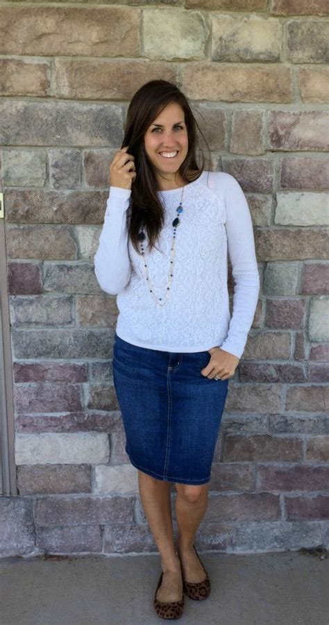 6 Ways To Style A Denim Skirt For Fall Lace Sweater Outfit Sweater And Denim Skirt Outfit