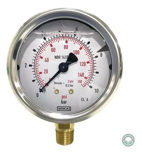 Manômetro De Pressão 63mm Glicerina escala dupla 150psi x 10 Kgf