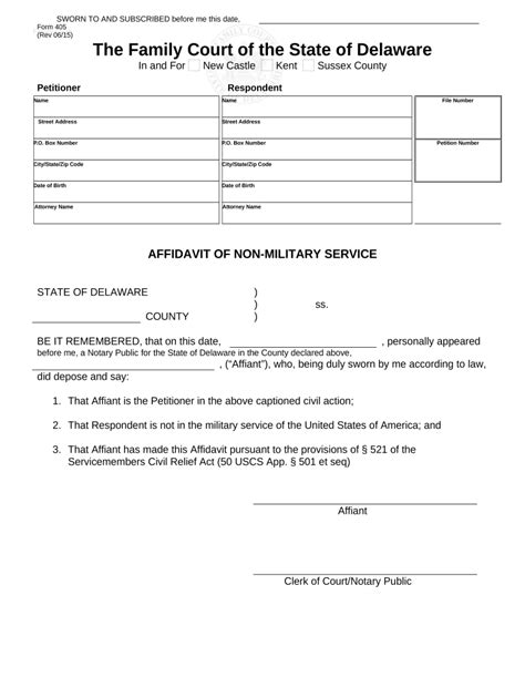 Affidavit Of Non Military Service Delaware Doc Template Pdffiller