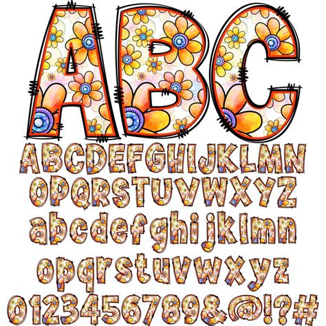 Bundle Spring Floral Alphabet Png Doodle Alpha Doodle Etsy