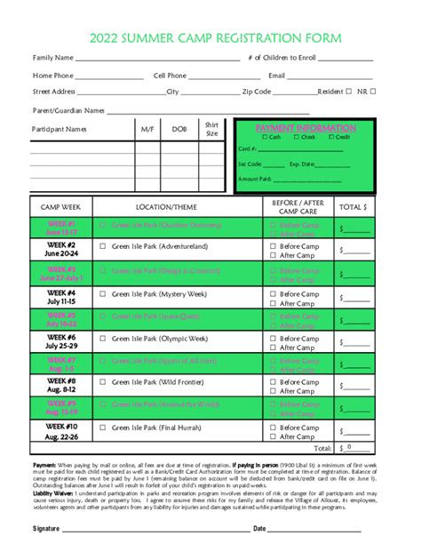 Fillable Online Summer Day Camp Registration Form Fax Email Print