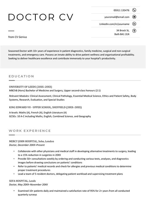 Doctor Cv Example Template And Writing Guide