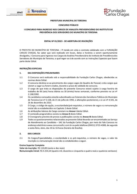 Pmter Edital De Abertura Final Prefeitura Municipal De Teresina