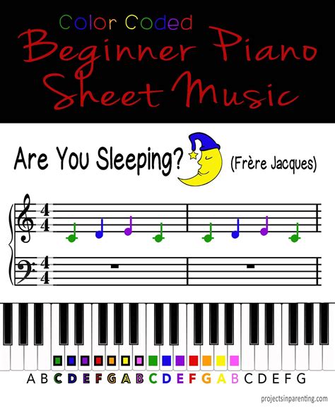 Are You Sleeping Fr Re Jacques Color Coded Beginner Piano Etsy Canada