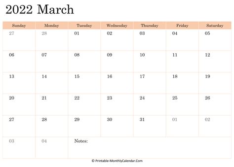 March 2022 Calendar Printable With Holidays