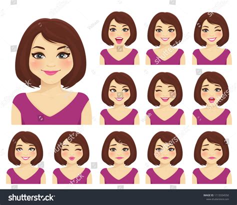 Woman Different Facial Expressions Set Isolated Stock Vector Royalty