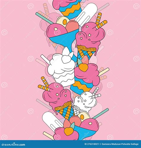 Cute Seamless Pattern With Ice Cream Vector Seamless Summer Pattern Stock Illustration