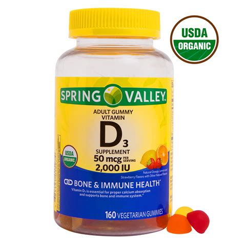 Spring Valley USDA Organic Vitamin D3 Vegetarian Gummies, Assorted ...