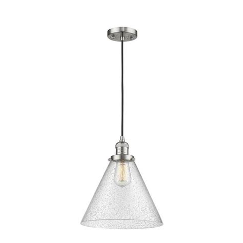 Innovations Cone 1 Light Brushed Satin Nickel Cone Pendant Light With Seedy Glass Shade 201c Sn