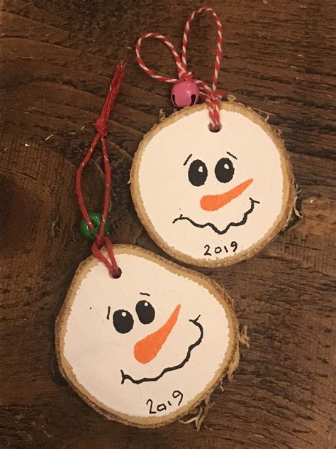 Rustic Natural Birch Wood Slice Hand Painted Christmas Snowman Etsy