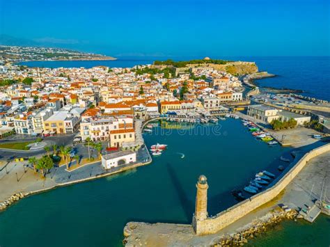 Aerial View Of The Venetian Harbour In Greek Town Rethimno Cret Stock