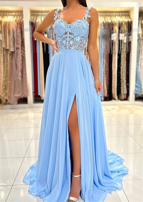 A Line Sweetheart Sleeveless Sweep Train Chiffon Prom Dress With