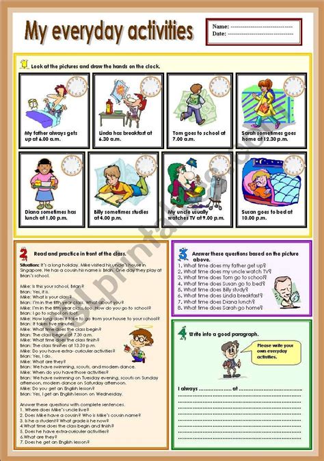 My Everyday Activities Esl Worksheet By Ayrin