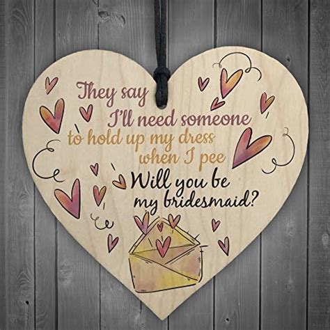 Red Ocean Thank You For Being A Bridesmaid Wooden Hanging Heart Wedding