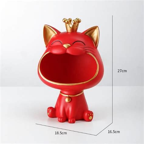 Rouge Statue de chat porte bonheur Sculpture décoration de Table