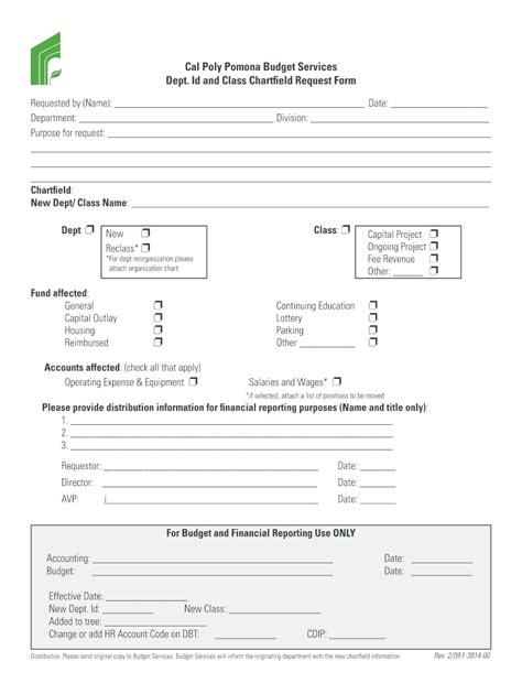 Fillable Online Cal Poly Pomona Budget Services Dept Id And Class