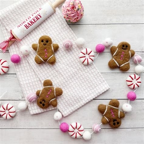 Felt Gingerbread Men Pink Gingerbread Men Garland Christmas Garland