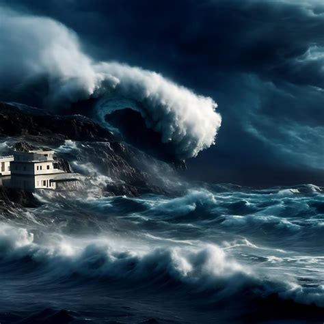 Premium AI Image | Dangerous tsunami earthquake sea waves A tsunami hit ...