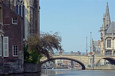 Sint Michielsbrug Over De River Leie At The Left A Part Of The St