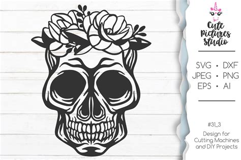 Floral Skull SVG Flowers Skull Cut File Floral Skull PNG 724242