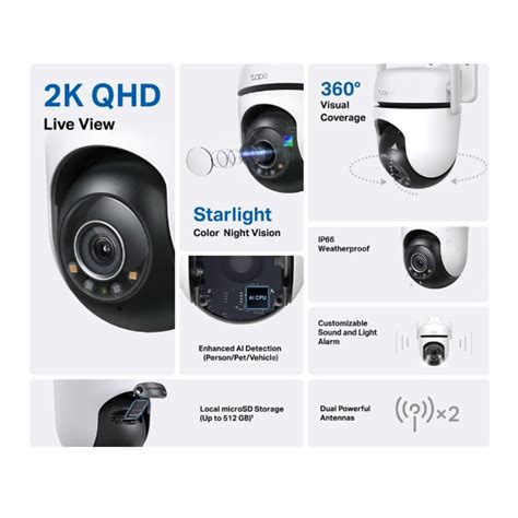 Tapo C Ws Cam Ra Panoramique Inclinable Wifi K Qhd Outdoor Tapo