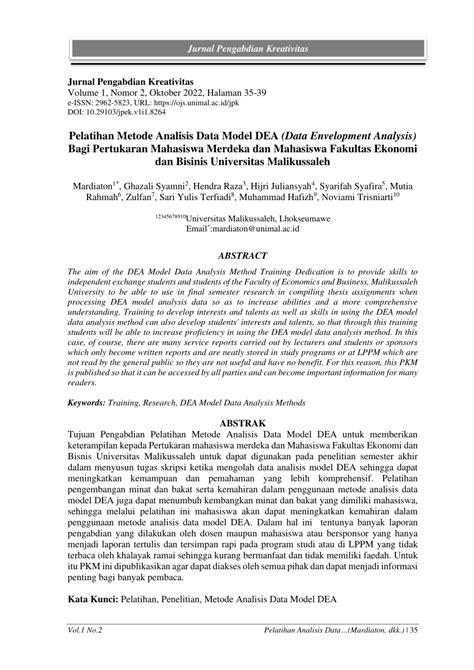 PDF Pelatihan Metode Analisis Data Model DEA Data Envelopment