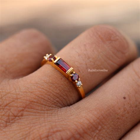 Genuine Garnet Ring 18k Gold Vermeil 925 Sterling Silver Ring