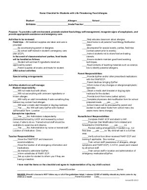 Fillable Online Guidelines For The Care Of Students With Food Allergies