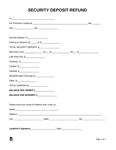 Free Security Deposit Return Letter PDF Word EForms