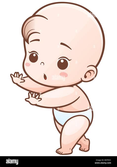 Vector Illustration of Cartoon Cute Baby learn to walk Stock Vector ...