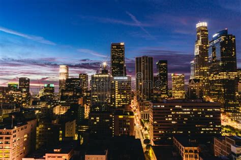 Downtown Los Angeles Skyline at Night Editorial Image - Image of neon ...