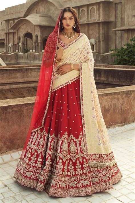 Annus Creation Cutdana And Pearl Embroidered Lehenga Set Red Cutdana