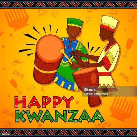 Happy Kwanzaa Greetings For Celebration Of African American Holiday Festival Stock Illustration