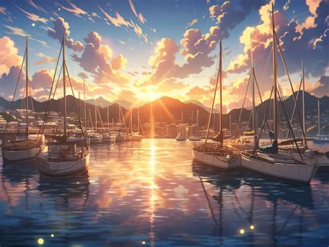 Premium Ai Image Beautiful Harbor With Blue Sky And Sunset View In