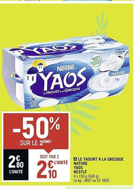 Promo Le Yaourt à La Grecque Nature Yaos Nestlé chez Spar iCatalogue fr