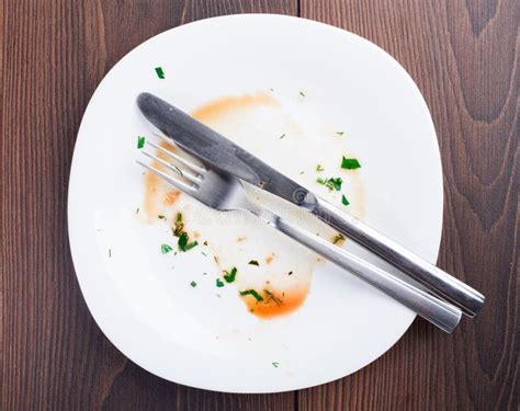 Empty Plate Left After Dinner Stock Photo Image Of Table Wooden