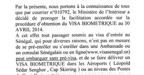 Procedure De Demande De Visa Biometrique Pour Le Senegal