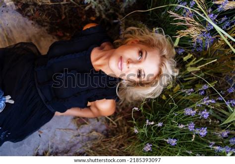 Beautiful Middleaged Blonde Woman Black Dress Stock Photo Shutterstock