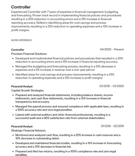 1 Controller Resume Examples With Guidance