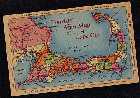 Vintage Postcard Tourists Auto Map Of Cape Cod Antique