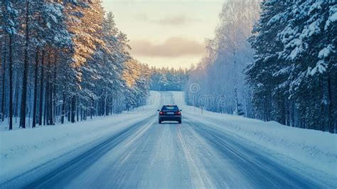 Driving through a Snowy Finnish City Highway a Journey on a Winter Road ...