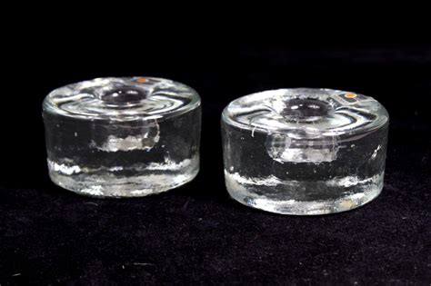 Lot PAIR BLENKO GLASS HOCKEY PUCK CANDLE HOLDERS