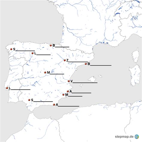 StepMap Stumme Karte Iberische Halbinsel Landkarte für Europa