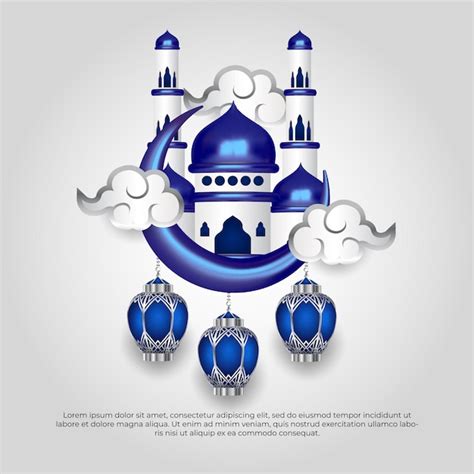 Eid al adha mubarak schöne islamische 3d blaue moo lampe und moschee