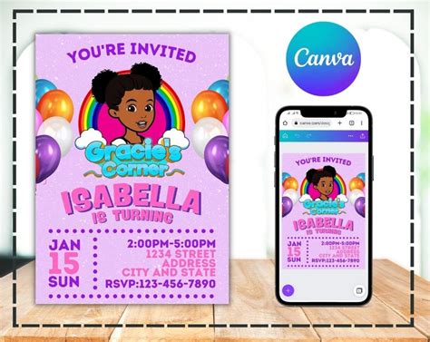 Gracie's Corner Birthday Invitation Template Printable Party Invite Digital Editable Template ...