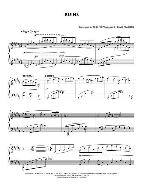 Toby Fox Ruins From Undertale Piano Collections 2 Arr David Peacock Sheet Music Notes