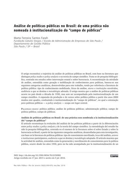 Pdf Análise De Políticas Públicas No Brasil De Uma Prática Dokumen