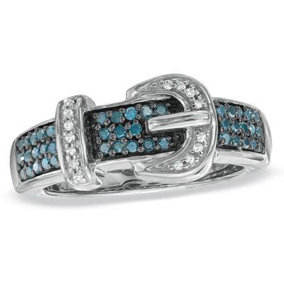 Ct T W Enhanced Blue And White Diamond Buckle Ring In Sterling